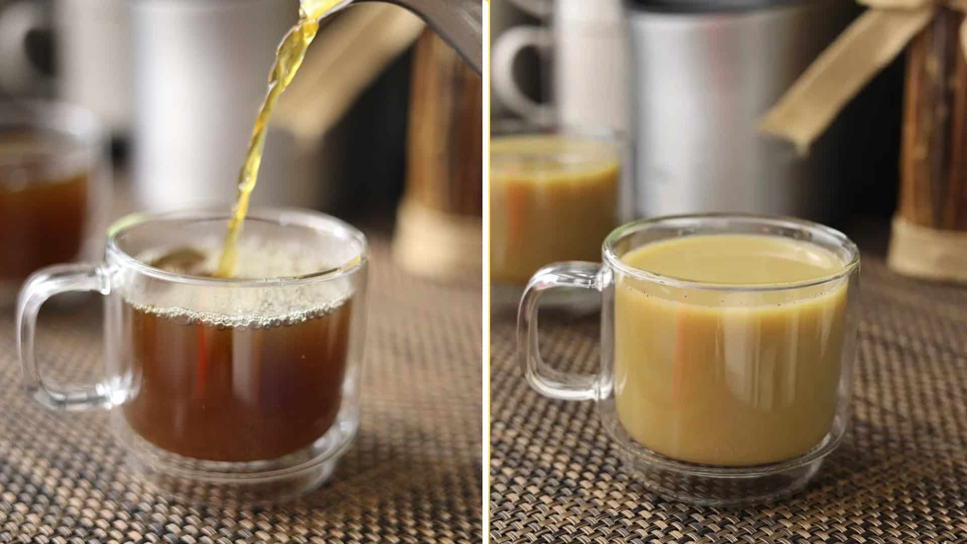 Cocido Paraguayo - tea. left side is just the regular, the right side is with milk