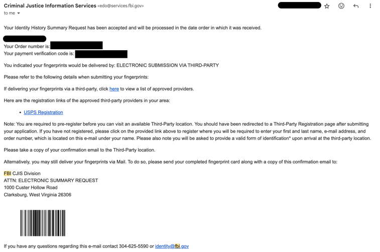 FBI Confirmation email